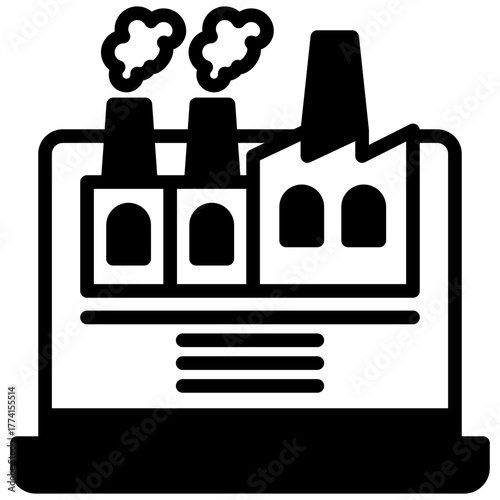 Digital Factory Icon, Glyph Mini Illustration Relate To Industry 4-0. Use For Modern Concept, Ui, Ux Web And App Development.
