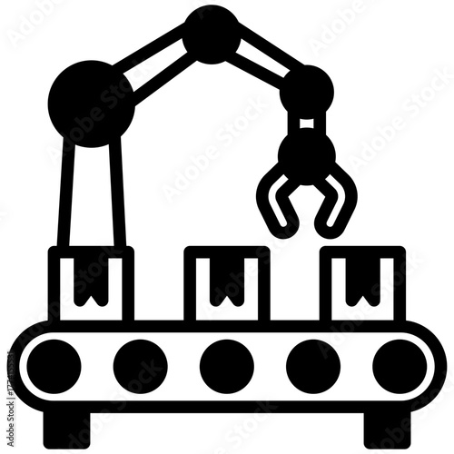 Factory Robot Icon, Glyph Mini Illustration Relate To Industry 4-0. Use For Modern Concept, Ui, Ux Web And App Development.