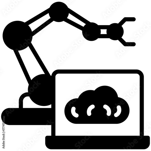 Machine Learning Icon, Glyph Mini Illustration Relate To Industry 4-0. Use For Modern Concept, Ui, Ux Web And App Development.