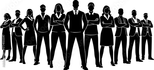 Diverse Business Team Silhouette: Inclusive Professional Group Vector. Corporate Success, Leadership, Modern Workforce, Equity.