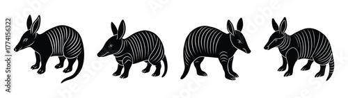Four aardvarks vector illustration, african animals, wildlife drawing, mammal silhouette art print