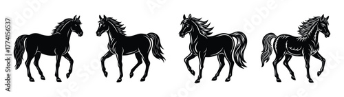 Black horse silhouette vector art equestrian design animal illustration mustang graphic image equine