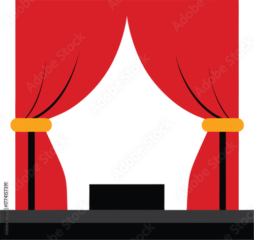 Red theater curtains opening on a white background icon