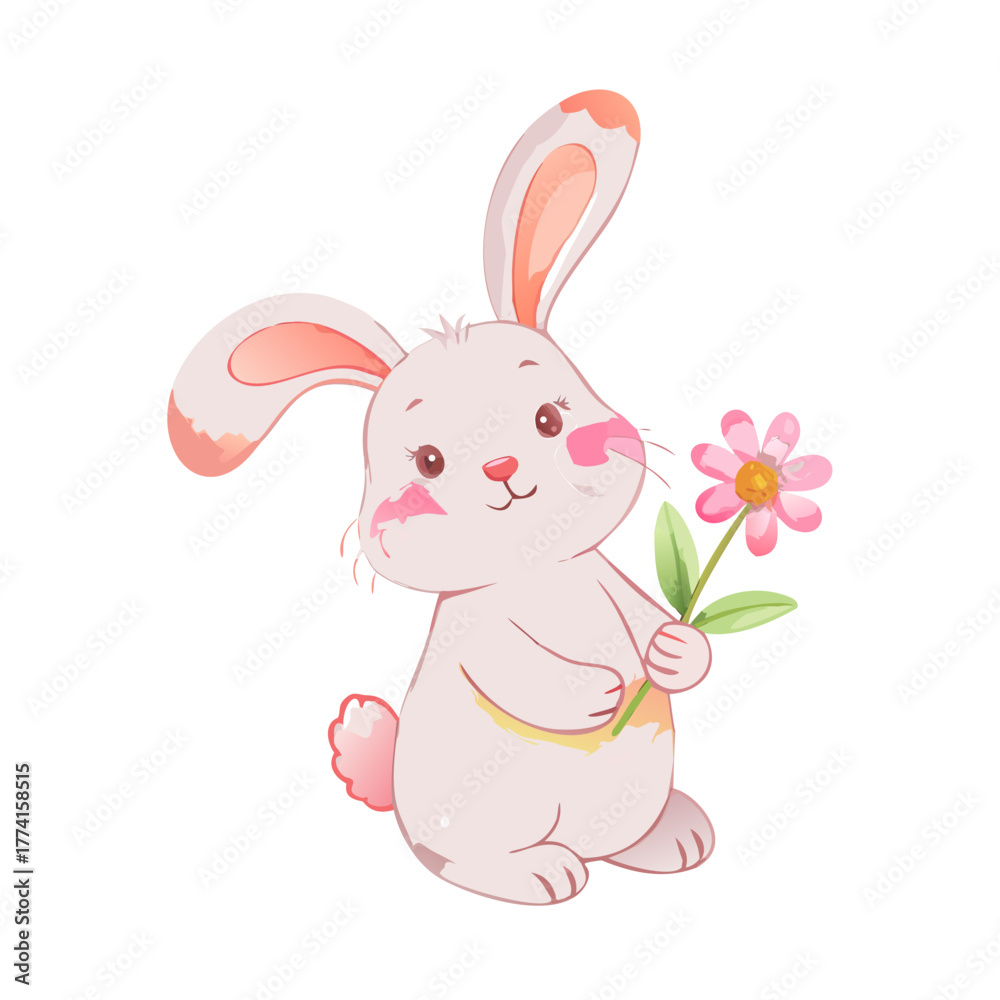 Obraz premium cute rabbit holding flower