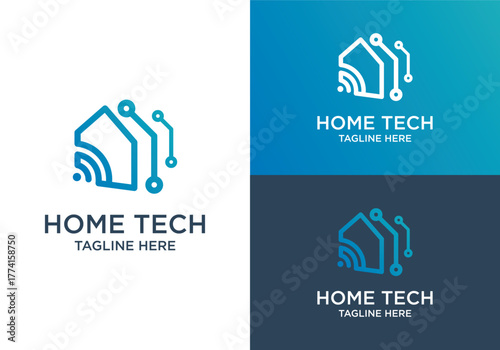digital home design template, digital home logo with home design concept and technology symbol. home technology vector design logo with signal and technology connection