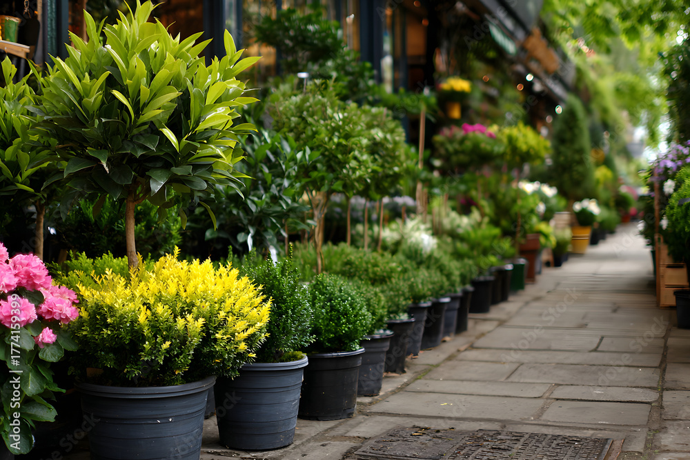 Fototapeta premium Garden shop. A row of plants for landscape design