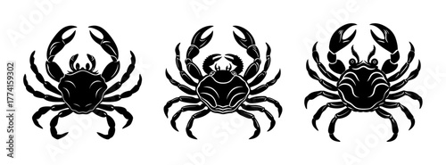 Three black crab silhouettes vector illustration seafood crabs marine life ocean creatures sea animals
