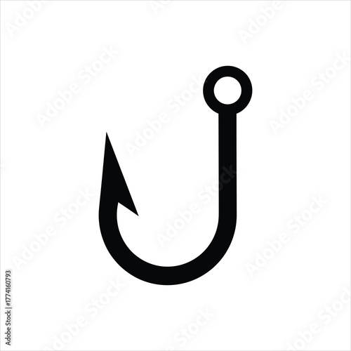 Fishing Hook Icon – Vector Silhouette of Single Hook with Barb	