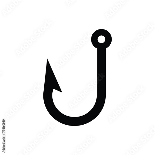 Fishing Hook Icon – Vector Silhouette of Single Hook with Barb	