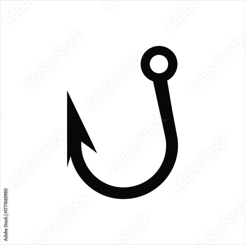 Fishing Hook Icon – Vector Silhouette of Single Hook with Barb	