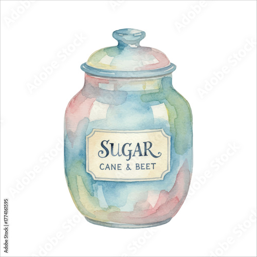 Watercolor Sugar Jar Illustration, Sweet Ingredient Clipart on White Background
