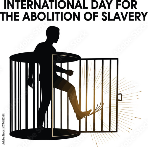 Silhouette of person breaking free from cage for abolition of slavery day