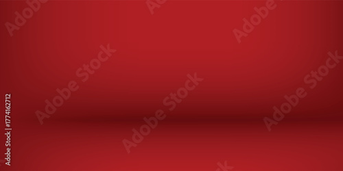 Red room background. Abstract empty studio. Horizontal bg. Light scene for product. Simple 3d backdrop. Gradient table. Minimal texture blank wall and floor. Skyline mockup. Vector illustration