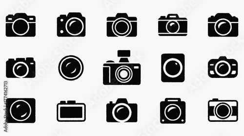 Camera Icons Collection Set in Black and White Minimalist Style