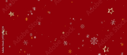 Christmas background with golden stars and snowflakes on red. Perfect for holiday greetings, winter designs, and festive promotions.