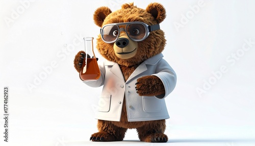 Bear Scientist Experiment in Progress with Laboratory Equipment
