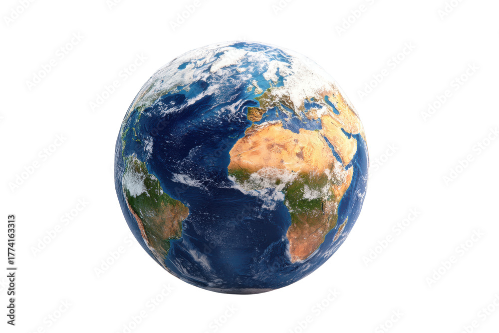 Fototapeta premium Planet Earth seen from space with continents Africa Europe and South America globe world, Isolated On Transparent Background, Png Cut Out
