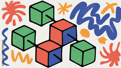 Abstract geometric cubes and organic shapes pattern Keywords: abstract, geometric, cubes, blocks