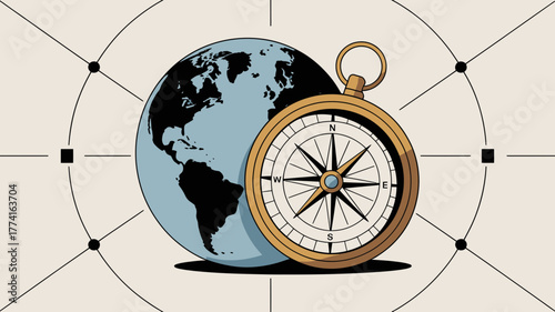 Explore the World: A Vintage Compass Guiding Global Adventures, Inspiring Travel and Discovery, Perfect for Travel Blogs, Geography Lessons, and Adventure Themes