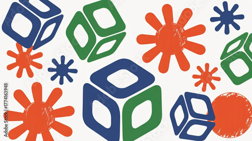 Colorful Abstract Geometric Shapes Pattern cubes stars