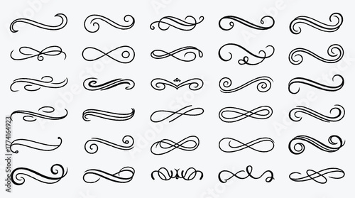 Collection of Hand Drawn Flourishes and Swirls for Decoration Design Elements