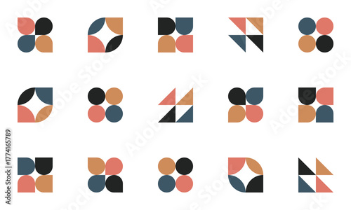 Color Themed Trendy Bauhaus Geometric Motifs Grid Decorative Repeat Pattern