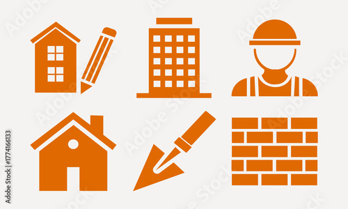 Construction and building icons illustration depicting real estate development activities