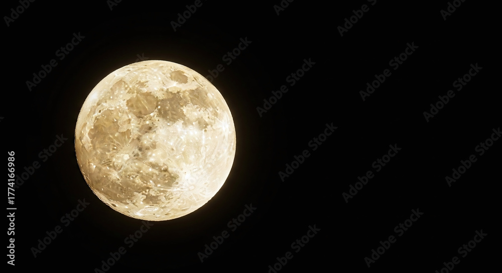 Obraz premium Full moon glowing in the dark night sky with visible craters