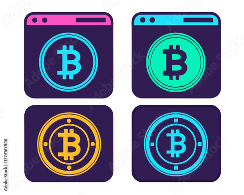 Digital crypto wallet dashboard neon icons bitcoin cryptocurrency technology vector vector