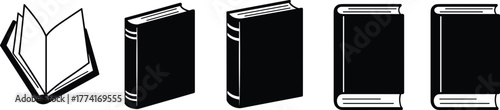 Black and white book illustrations, open and closed books, reading icons, education graphics, literature design, study symbols, publishing, knowledge, learning, library