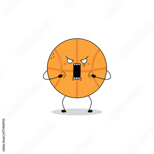 Cute basketball ball cartoon character shocked expression doodle
