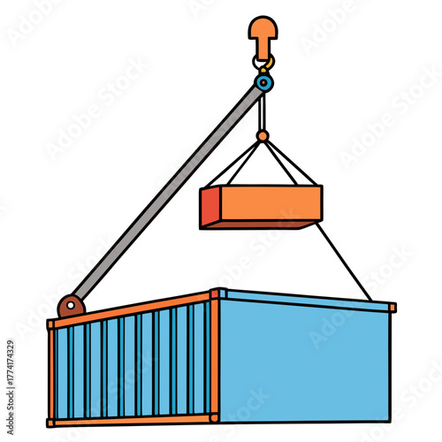 Crane Lifting Shipping Container In The Air Isolated