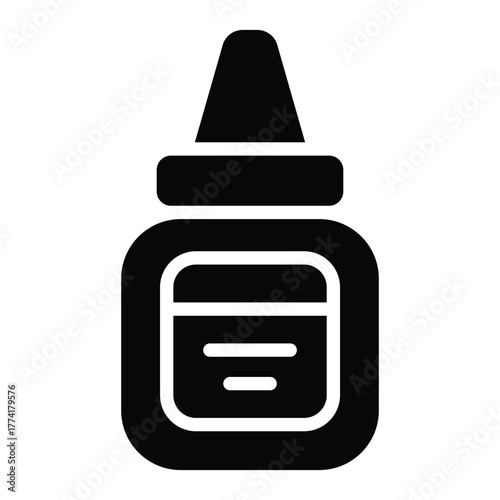 Solid black illustration of a glue bottle for creative, craft, and design projects. Clean minimalist style suitable for education and DIY themes.