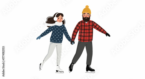Man and Woman Skating on a Frozen Rink or Pond