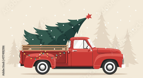 Christmas Tree Delivery: Red Truck Illustration