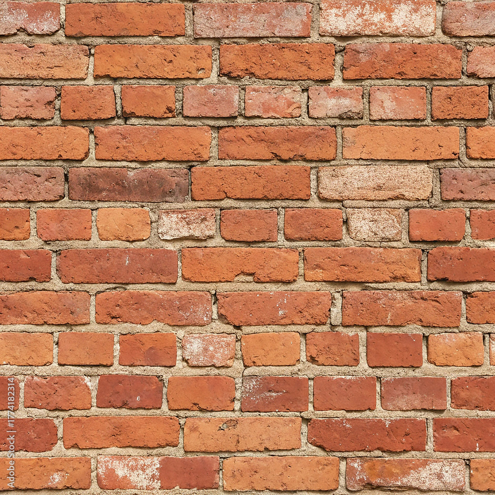 Fototapeta premium Seamless old red brick stable wall texture, handcrafted mortar detail and rustic realism in 8K resolution for architecture or vintage design