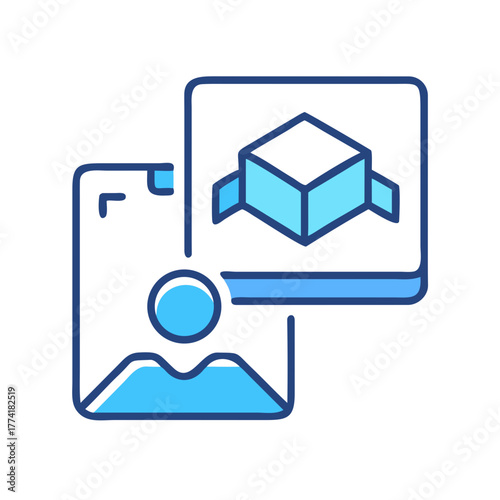 Abstract 3D Modeling Software Icon Featuring Geometric Box and Image File