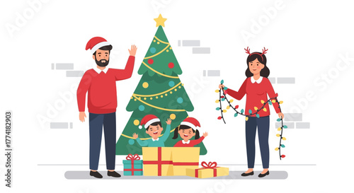 Family Holiday Tradition Vector Illustration Set