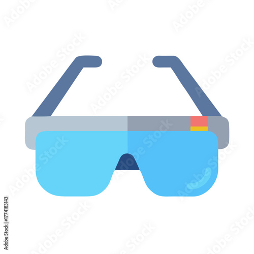 Stylized blue glasses in flat design against black background for design project