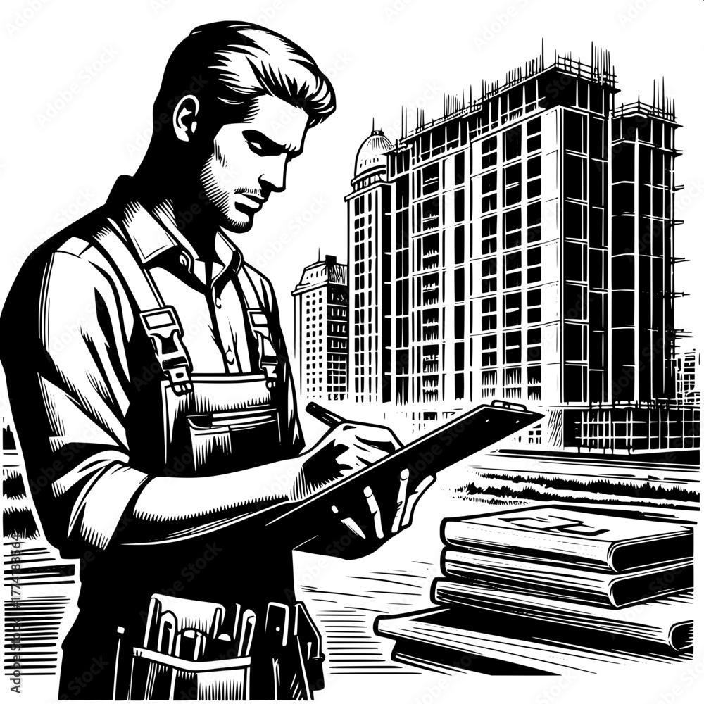 Fototapeta premium Architect Sketching with Clipboard