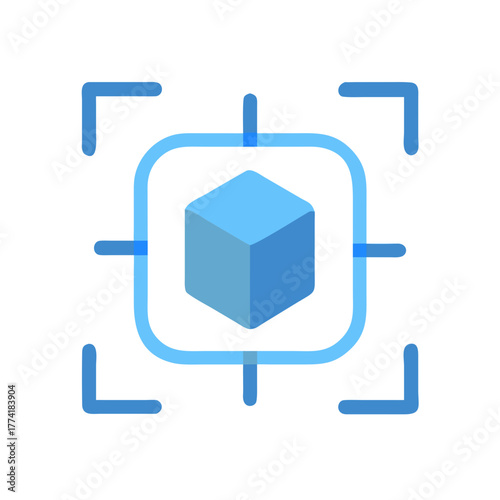 Blue Cube in a Scanner Frame, Concept of Scanning and Data Processing