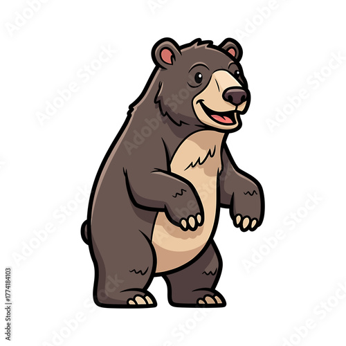 A cartoon illustration of a friendly brown bear standing upright with a happy expression.