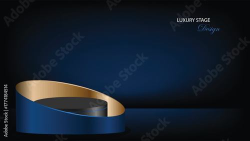 Dark blue podium background vector design. Dark blue background with stage or podium decoration. Suit for poster, banner, backdrop, web, award, product template, etc
