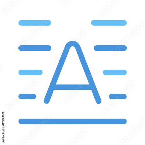 Letter A icon surrounded by text lines against black background, minimal design