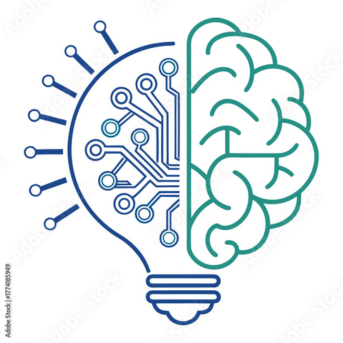 Half Brain Half Light Bulb with Circuit Board Design hybrid intelligence