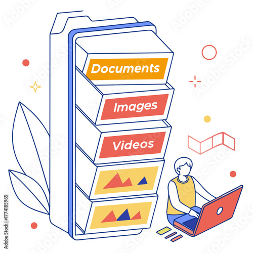 Person Using Laptop with Digital File Cabinet Interface computer