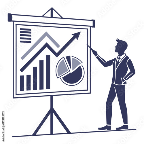 Businessman Presenting Financial Data on a Projection Screen Keywords: businessman, presentation