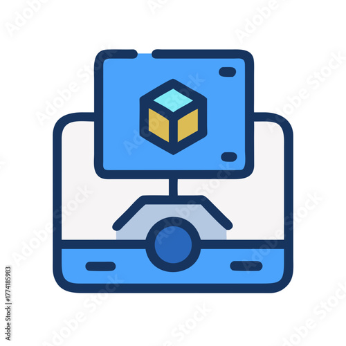 3D Modeling Software Interface Displaying a Cube with Blue and Yellow Facets