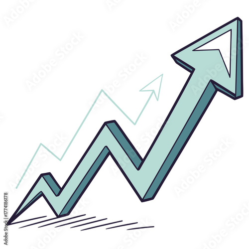 Upward Trending Arrow Graph with Shadow and Faint Secondary Line growth