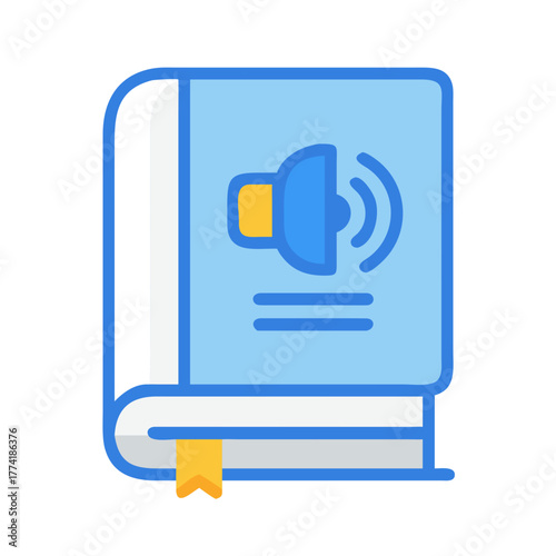 Stylized audiobook icon, featuring a book with a speaker symbol